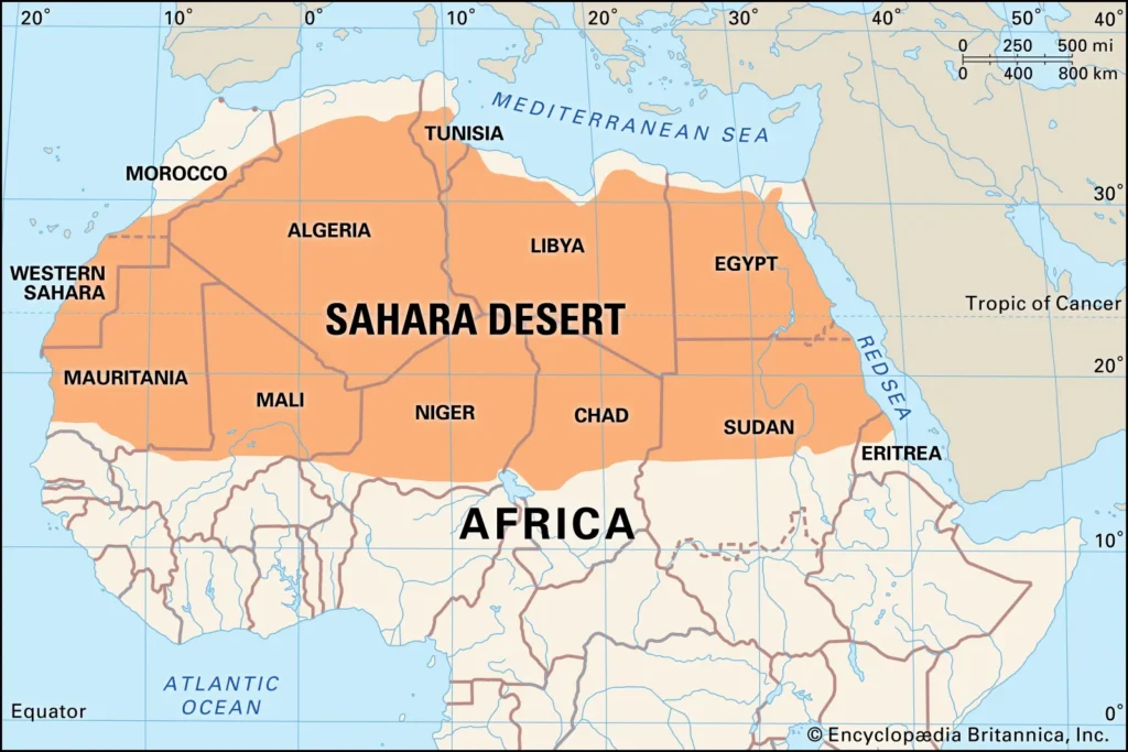 Saharan autiomaa. © Encyclopædia Britannica, Inc.